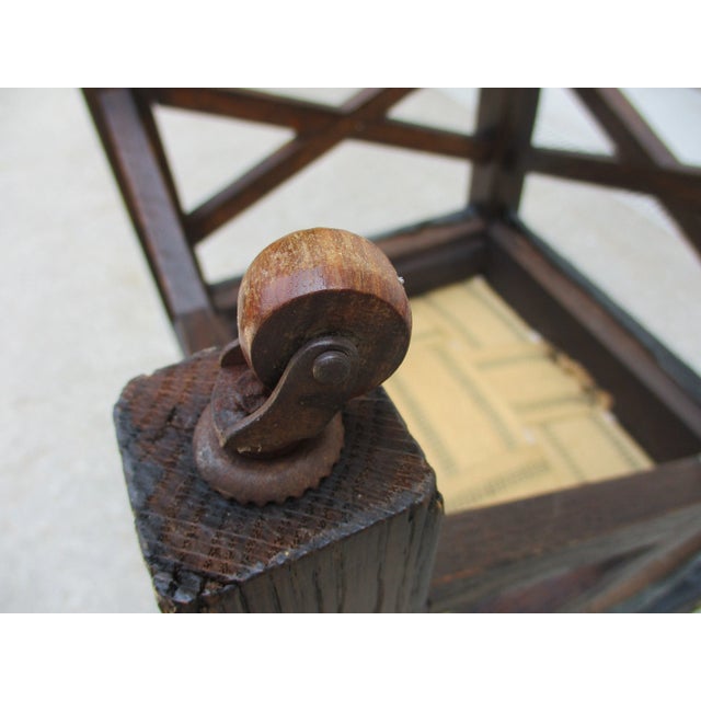 Black Mission Arts & Crafts Style Black Leather Footstool on Wooden Casters For Sale - Image 8 of 11