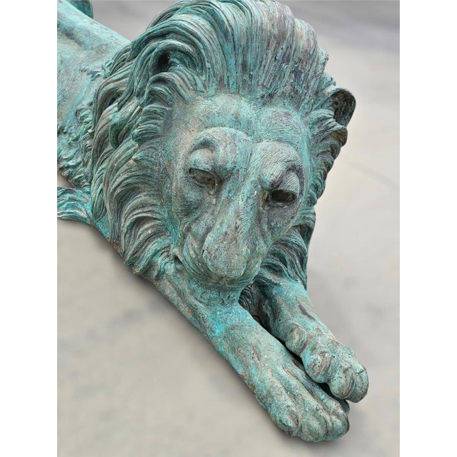 1960s Large Bronze Lions Statue a-Pair For Sale - Image 4 of 17