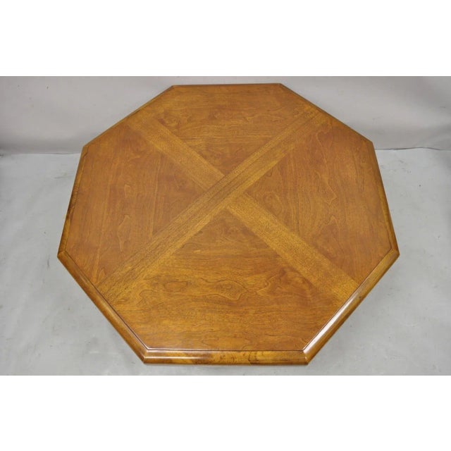 Lane Furniture Lane Mid Century Modern Walnut Octagonal Stretcher Base Coffee Table For Sale - Image 4 of 13