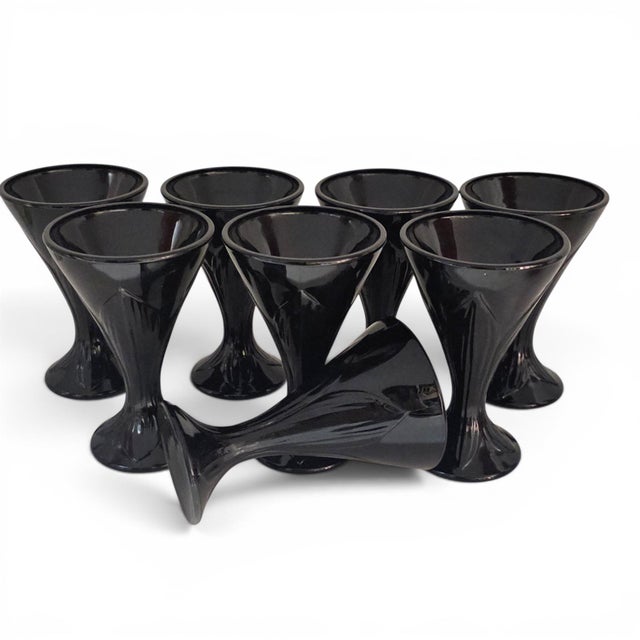 Mid 20th Century La Rochère Fidji Black Amethyst Pressed Glass Goblets, Set of Eight For Sale - Image 4 of 15