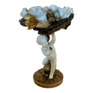 Antique Moore Bros Classical Roman Style Cherub Centerpiece Compote Bowl For Sale