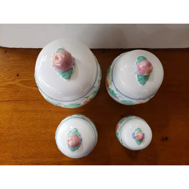 American 1980s Ceramic Canisters With Apple/Fruit Motif, Made in Taiwan Roc- Set of 4 For Sale - Image 3 of 9