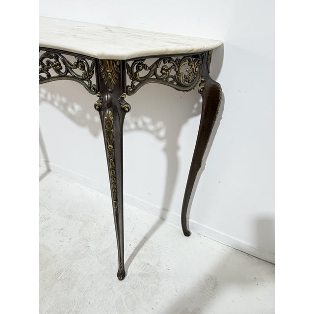 Italian Console Table in Brass and Marble Top, 1950 For Sale - Image 10 of 12