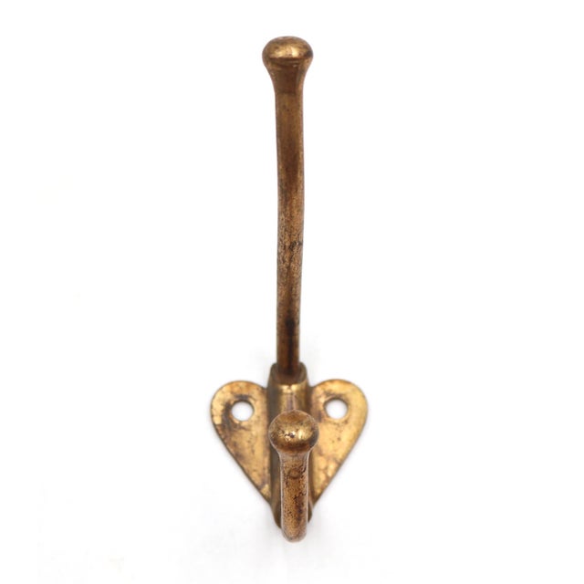 Traditional Vintage Brass Plated Steel Double Arm Wall Hook For Sale - Image 3 of 4