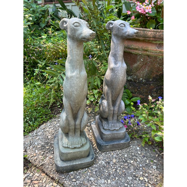 Figurative Late 20th Century Faux Concrete Outdoor Greyhound or Whippet Sculptures - A Pair For Sale - Image 3 of 9