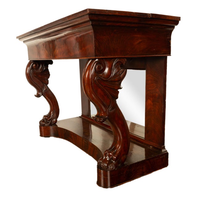 Antique English William IV Carved Mahogany Mirror Back Pier Console Hall Table For Sale - Image 10 of 12