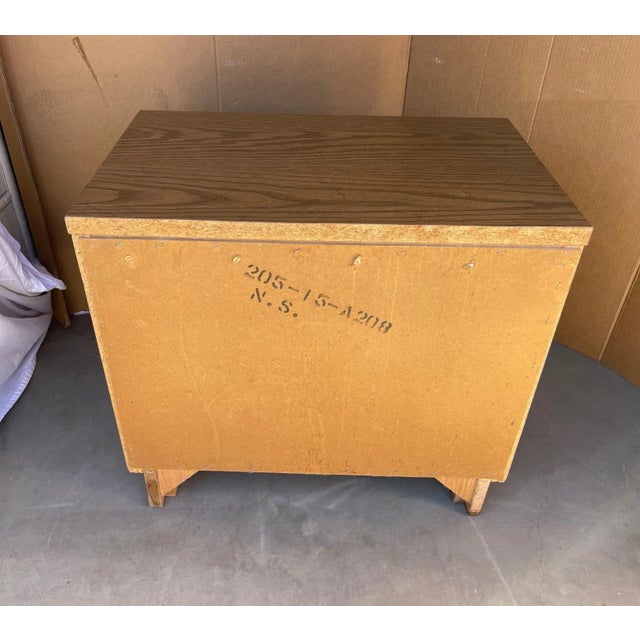 Vintage Mid-Century Thomasville Faux Bamboo 2 Drawer Nightstand with brass hardware and woven wicker/rattan inlay fronts....