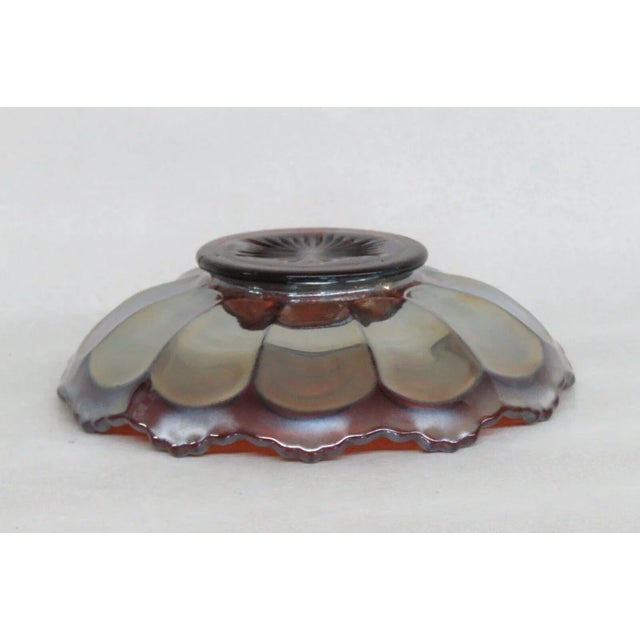 Fenton Amethyst Carnival Glass Peacock Tail Scalloped Edge Candy Dish Bowl For Sale In Miami - Image 6 of 11