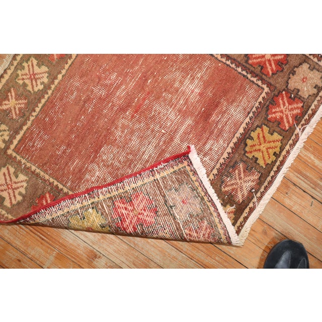 Mid 20th Century Zabihi Collection Brown Color Open Field Turkish Anatolian Square Mini Rug For Sale - Image 4 of 5