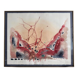 1970sDynamic Abstract Watercolor by French Artist, Marie Luare-Ilie For Sale