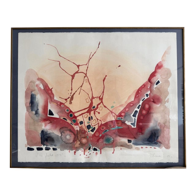 1970sDynamic Abstract Watercolor by French Artist, Marie Luare-Ilie For Sale