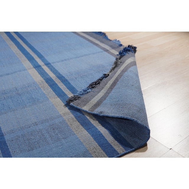 Blue Plaid Flatweave Wool Rug 10x14 For Sale In New York - Image 6 of 9