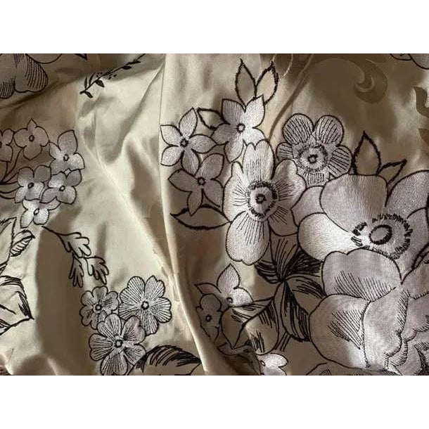 1970s Vintage Embroidered Silk Charmeuse Fabric, White Floral Champagne Taupe, Rare - 7 Yards For Sale - Image 5 of 5