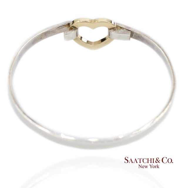 Metal 18k(750) Yellow Gold and Tiffany & Co 925 Sterling Silver Heart Bangle Bracelet For Sale - Image 7 of 13