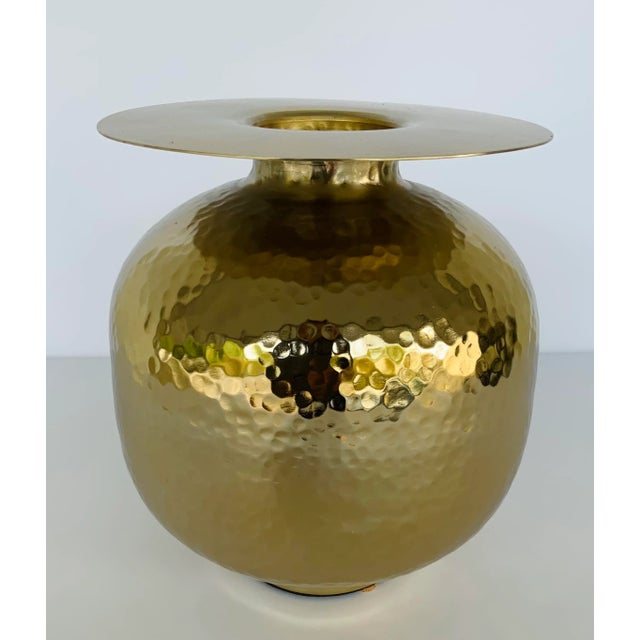 Medium Hammered Metal Brass Vase For Sale - Image 4 of 4