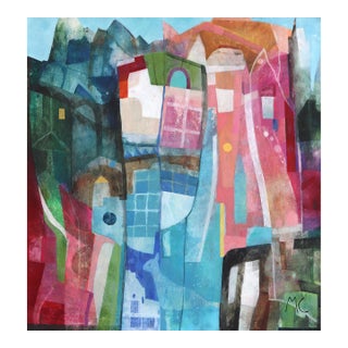 Lets Move in Together - Original Contemporary House Painting, Acrylic on Canvas by Maria C Bernhardsson For Sale