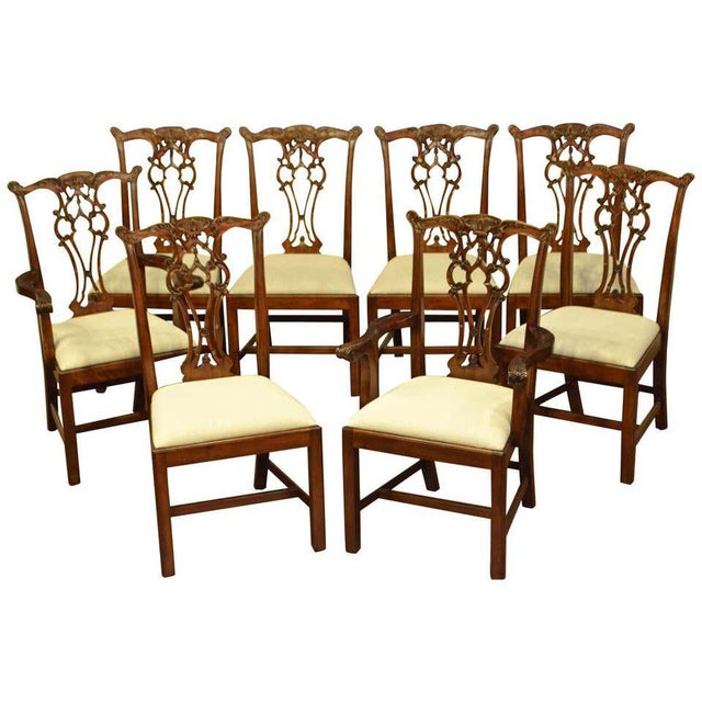 Leighton Hall Mahogany Chippendale Straight Leg Dining Chairs - Set of 8 - Showroom Samples For Sale - Image 13 of 13