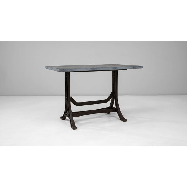 Gray Industrial Table with Wrought Iron Legs and Stone Top, Antique, France, 20th Century For Sale - Image 8 of 11