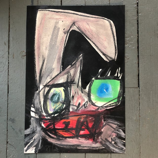 1970s Original Vintage Robert Cooke 1970’s Pastel Drawing “Mickey the Cat” For Sale - Image 5 of 5