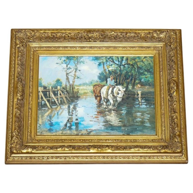 Horse Rider Crossing a Stream, Oil on Canvas, Framed For Sale - Image 9 of 9