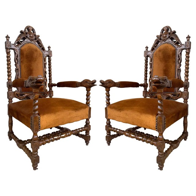Early 20th Century Vintage Louis XVI Style Spanish Pair of Carved Walnut Armchairs - a Pair For Sale - Image 13 of 13