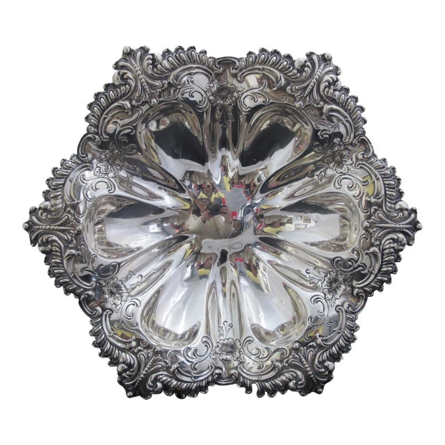 Alvin Art Nouveau Style Sterling Silver Ornate Flower Vege or Fruit Bowl 2583-1 For Sale