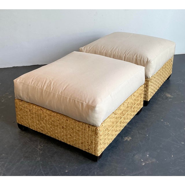Vintage McGuire Woven Rattan Ottomans - A Pair For Sale - Image 9 of 12