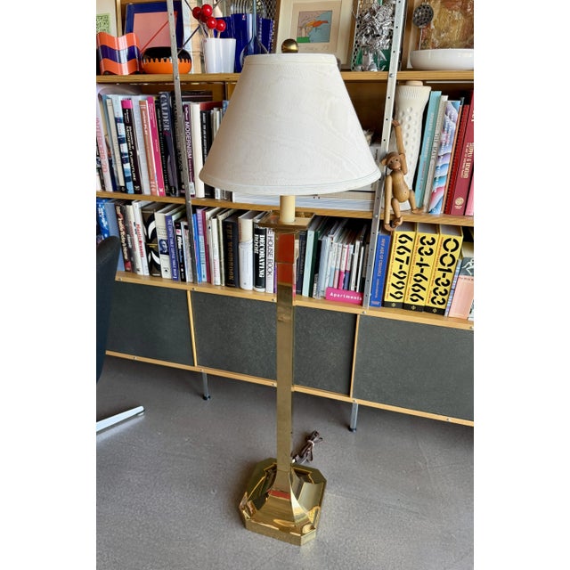 Frederick Cooper Vintage Frederick Cooper Sculptural Brass Floor Lamp Hollywood Regency Original Shade For Sale - Image 4 of 12