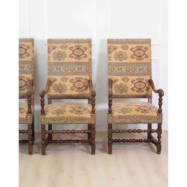 Set of Four French 20th Century Louis XIII Style Armchairs For Sale - Image 4 of 10