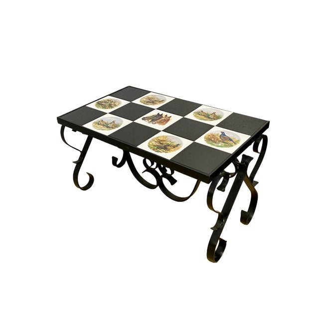 Mid-Century Modern 1950s French Ceramic Tile and Wrought Iron Table W/ Bird Motif For Sale - Image 3 of 8