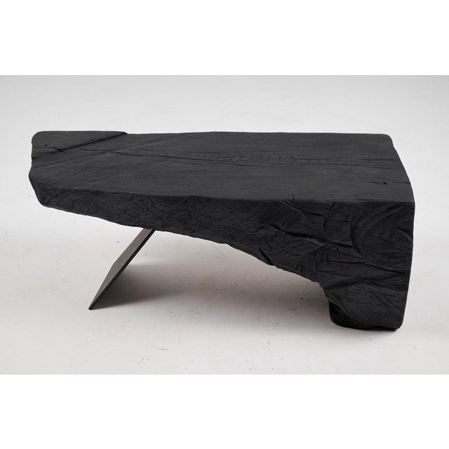 Wood Brutalist Side Table in Burnt Oak with Steel by Logniture For Sale - Image 7 of 14