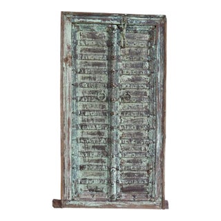 Early 20th Century Handmade Carved Sliding Door | 57 Inch Tall Decorative Wall Panel and Carved Border Around the Door | Solid Wood Wall Art For Sale