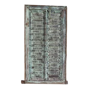 Vintage Handmade Carved Sliding Door | 57 Inch Tall Decorative Wall Panel and Carved Border Around the Door | Solid Wood Vintage Wall Art