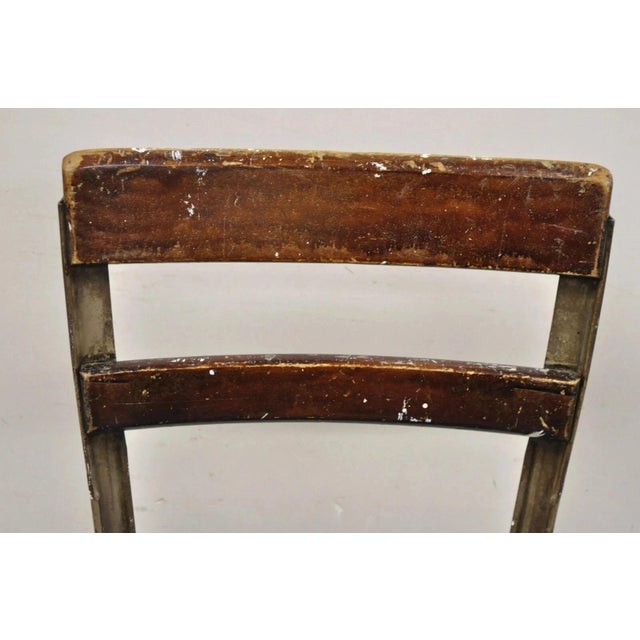 Toledo Early 20th Century Industrial Toledo Metal Co Steel & Wood Adjustable Drafting Stool Chair For Sale - Image 4 of 12
