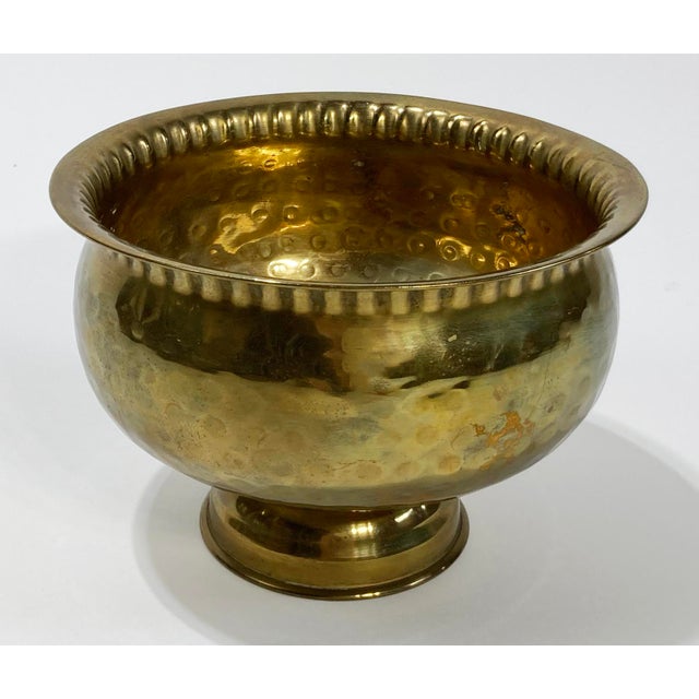 Hollywood Regency Vintage Hammered Brass Pedestal Bowl For Sale - Image 3 of 8