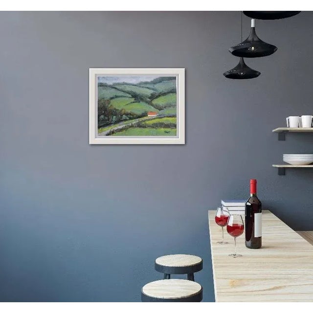 Contemporary White Barn With Red Roof (Original Oil Landscape) For Sale - Image 3 of 12