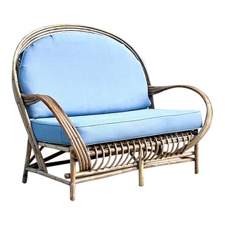 Vintage Coastal Stick Rattan Loveseat For Sale
