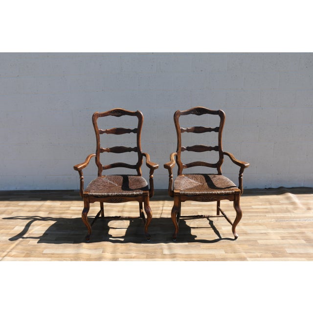 Vintage 1950s Italian Provincial Carved Wood Dining Chairs With Rush Seats – Set of 12 For Sale - Image 12 of 18