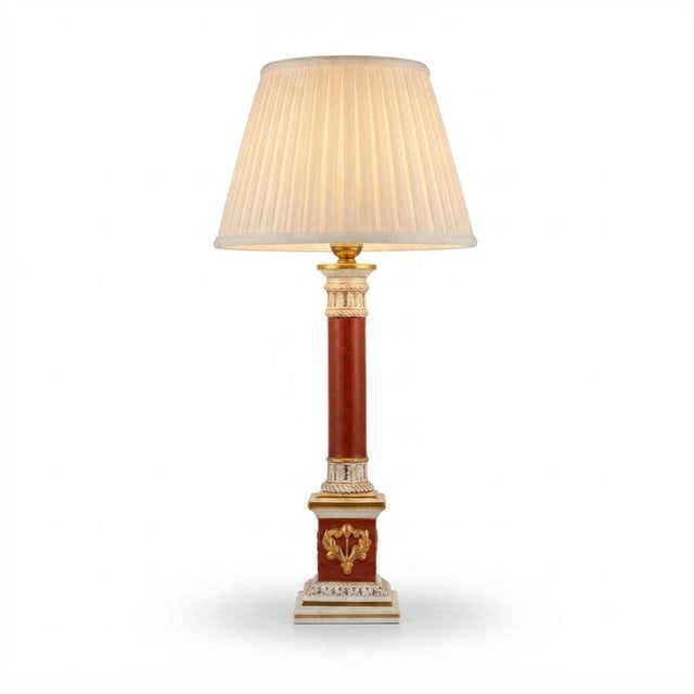 Italian ceramic column table lamp dating to the 1950s, attributed to the Florence workshop of Ugo Zaccagnini. This is an...