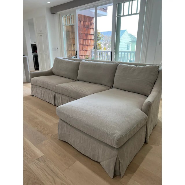 Lee Industries Ava Left Facing Chaise Sofa in Heavy Duty Washable Linen For Sale - Image 11 of 13