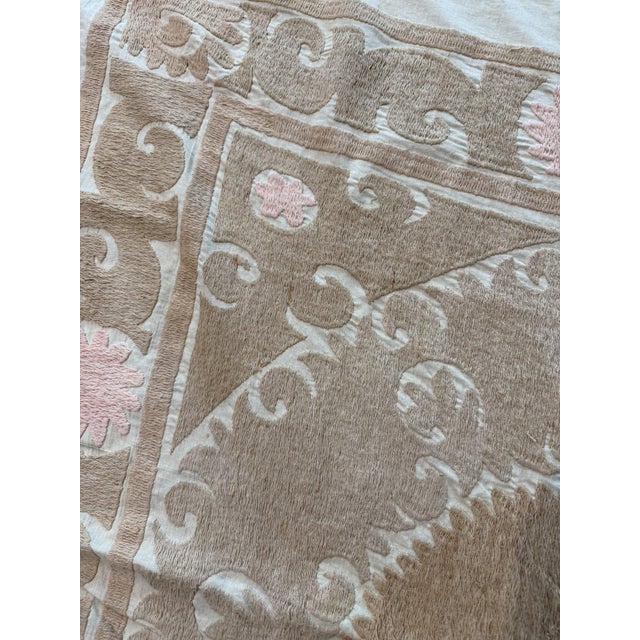Textile Vintage Neutral Tan Suzani Wall Hanging 4'3'' X 5' For Sale - Image 7 of 10