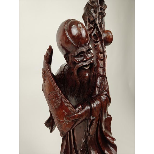 Wood Chinese Artist, Sculpture of a Sage, 1890, Teak For Sale - Image 7 of 18