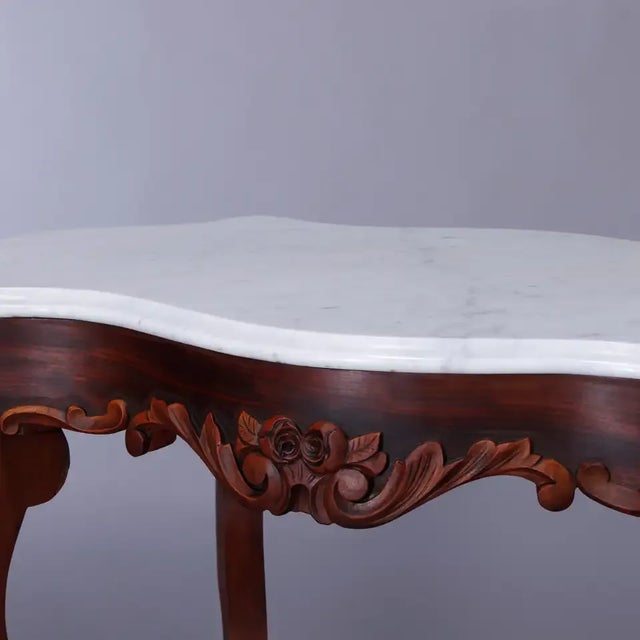 Antique Rococo Carved Walnut & Marble Turtle Top Parlor Table Circa 1880 For Sale - Image 11 of 13
