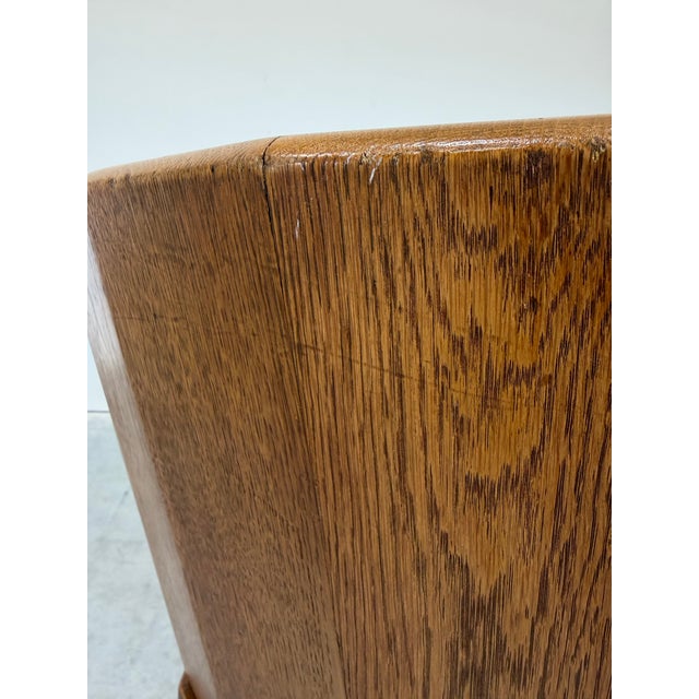 Pair of Dutch Colonial Style Vintage Oak Barrel Back Chairs For Sale - Image 11 of 12