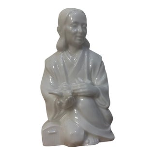 Mid-20th Century Japanese Blanc De Chine Style White Porcelain Seated Okimono Figurine For Sale