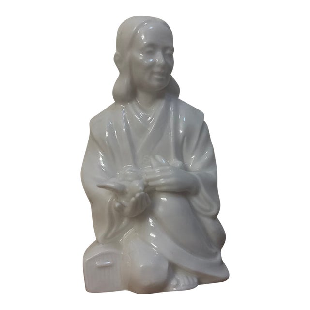 Mid-20th Century Japanese Blanc De Chine Style White Porcelain Seated Okimono Figurine For Sale