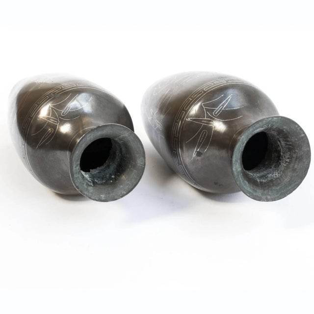 Chinese Bronze Shih So Vases with Silver Inlay, circa 1800 - A Pair For Sale In Chicago - Image 6 of 7