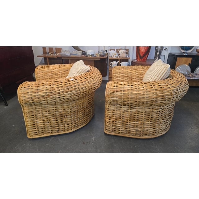 1980s Ralph Lauren Bamboo Woven Tub Chairs and Ottoman/Table- A Set For Sale - Image 5 of 10