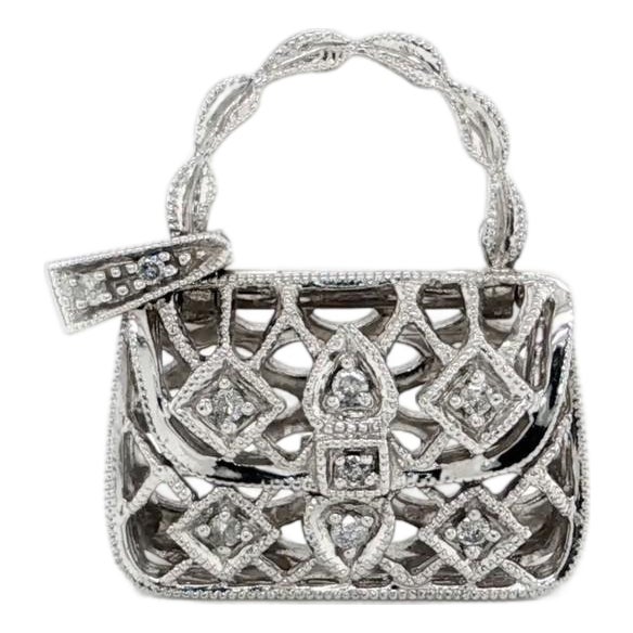 Mid 20th Century 14k Yellow Gold Diamond Purse Charm Pendant  Open Handbag Design For Sale