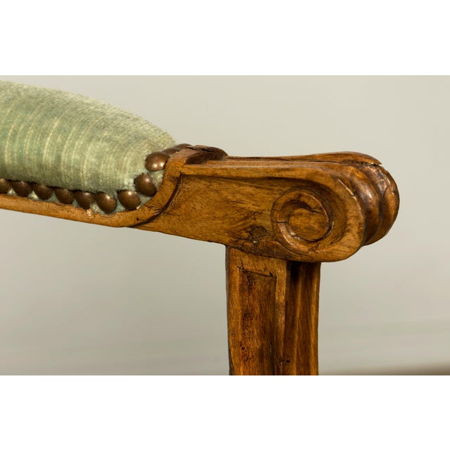 18th Century French Louis XVI Walnut Settee With Celadon Velvet For Sale - Image 16 of 18
